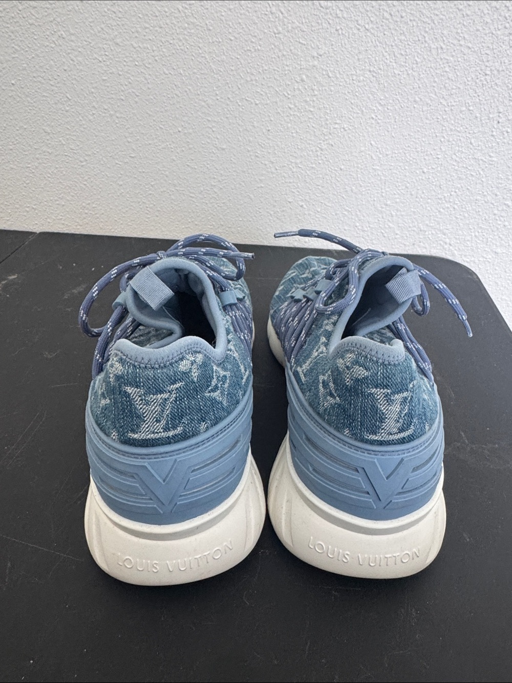 Louis Vuitton Blue Monogram Denim Sneakers - Picture 2 of 5